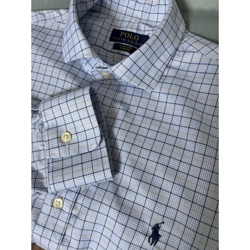 Polo Ralph Lauren Shirt Button Down Long Sleeve Easy Care Stretch Mens L Blue